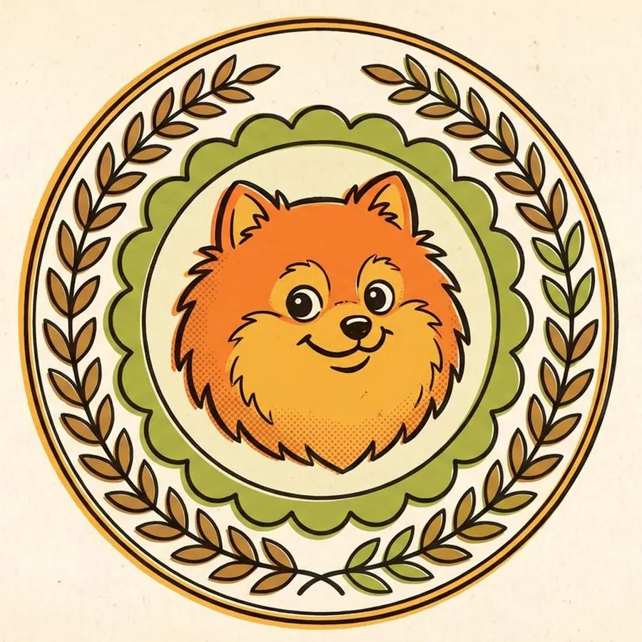 A guarantee seal with a Pomeranian at its centre