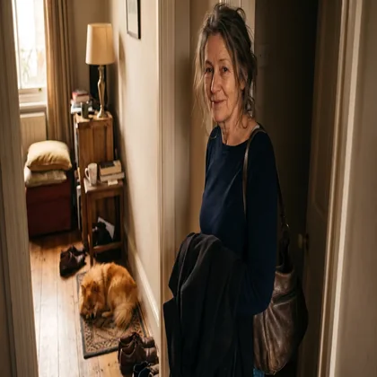 Diane at home with her Pomeranian