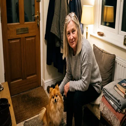 Karen at home with her Pomeranian